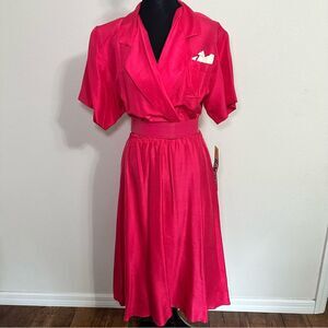 Vintage Belted Raoul Pink Silk Dress - Size 8